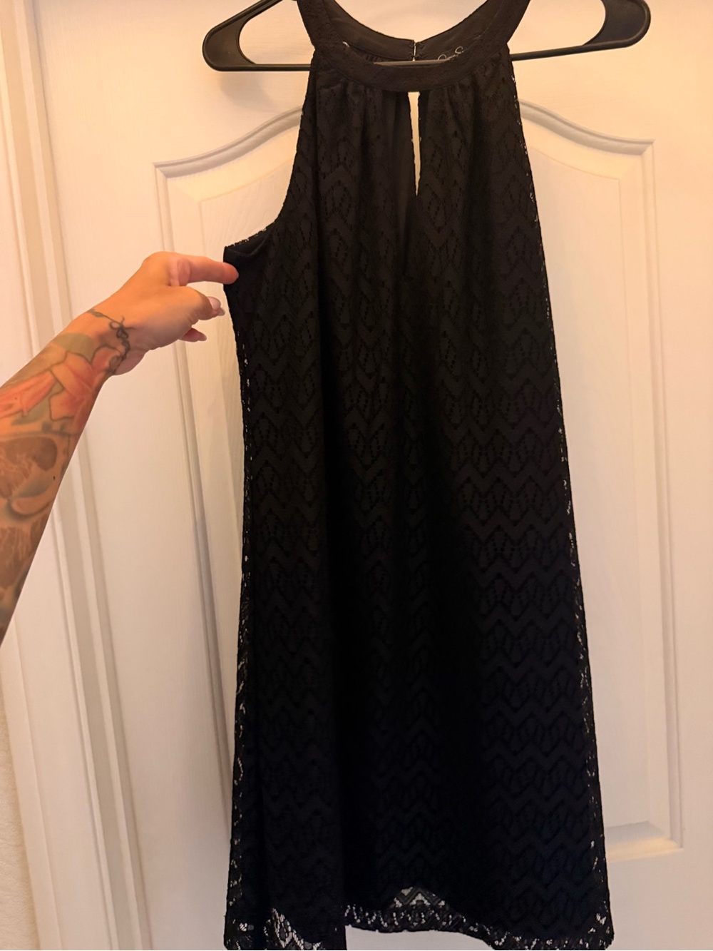 Jessica Simpson Black One-Shoulder Lace Dress